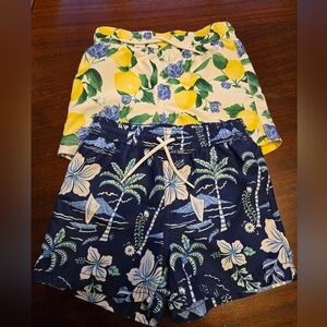 Janie and Jack Boys' Lemon & Navy Floral Swim Shorts